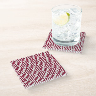 Dessous-de-verre En Verre Sayagata motif, japonais, bourgogne et blanc