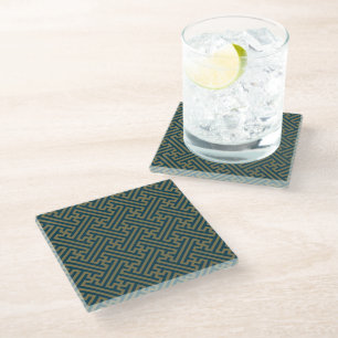 Dessous-de-verre En Verre Sayagata motif, japonais, or et bleu marine