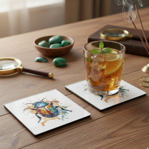 Dessous-de-verre En Verre scarabée colorée et vibrante en aquarelle