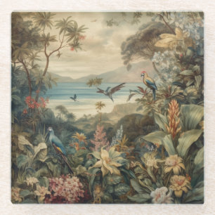 Dessous-de-verre En Verre Scène botanique vintage oiseaux fleurs au paradis