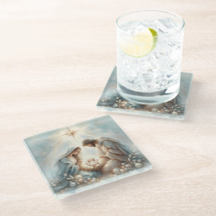 Dessous-de-verre En Verre Scène de la Nativité de la Sainte Famille radieuse