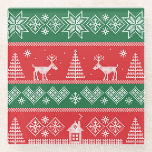Dessous-de-verre En Verre Scène d'hiver : vintage motif sans soudure