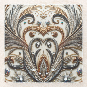 Dessous-de-verre En Verre Schéma floral brillant avec pierre de gemme
