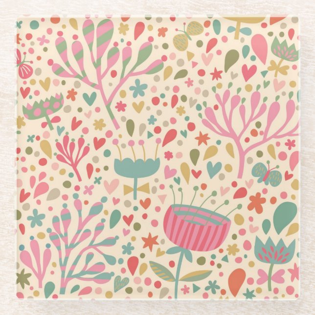 Dessous-de-verre En Verre Schéma floral clair (Devant)