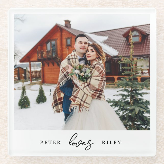 Dessous-de-verre En Verre Script d'amour simple Photo de couple personnalisé (Devant)