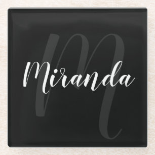 Dessous-de-verre En Verre Script moderne Monogramme personnalisé et nom noi
