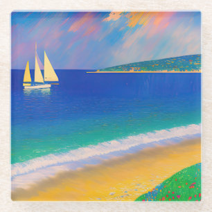 Dessous-de-verre En Verre Sea Scape 09 "Yacht in the bay"