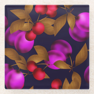 Dessous-de-verre En Verre Seamless dark plum fruits purple berries cherry