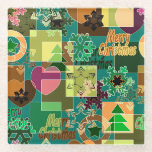 Dessous-de-verre En Verre Seamless Merry Christmas Snowflake dark green colo