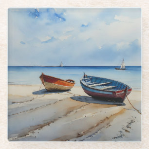 Dessous-de-verre En Verre "Serenity Shores" Un Paysage Aquarellé Reposant