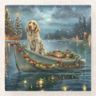 Dessous-de-verre En Verre Setter anglais Voyage de Noël Festif