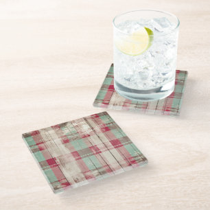Dessous-de-verre En Verre Shabby Chic Tartan de Noël désorganisé