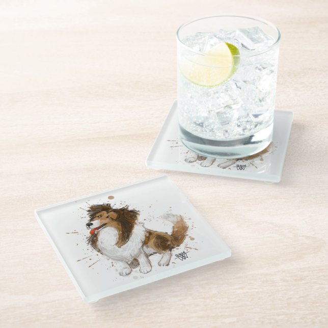 Dessous-de-verre En Verre Sheldon le Sheltie (Incliné)