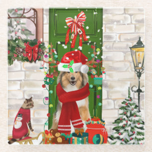Dessous-de-verre En Verre Sheltie Chien Noël