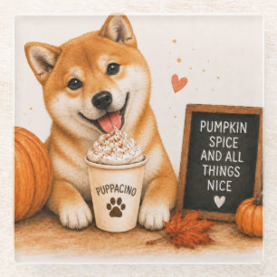 Dessous-de-verre En Verre Shiba Inu Pumpkin Spice Puppaccino