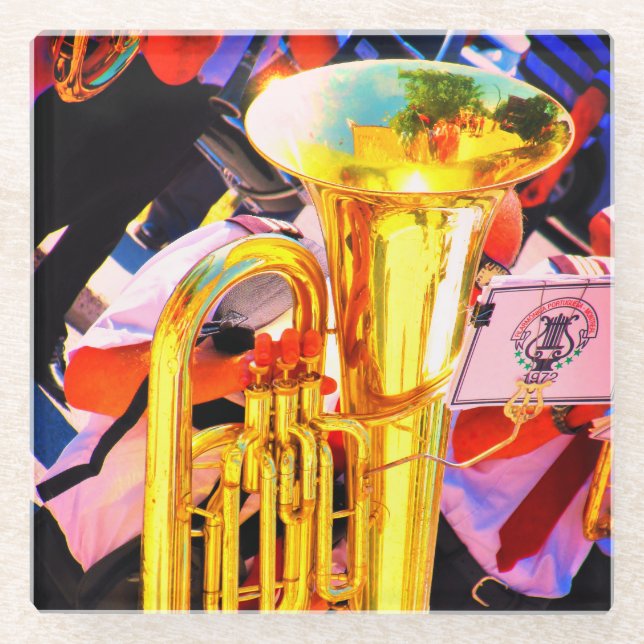 Dessous-de-verre En Verre Shiny Tuba Slanted Perspective Brass Band (Devant)