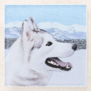 Dessous-de-verre En Verre Sibérie Husky (argent et blanc) Peinture Chien Art