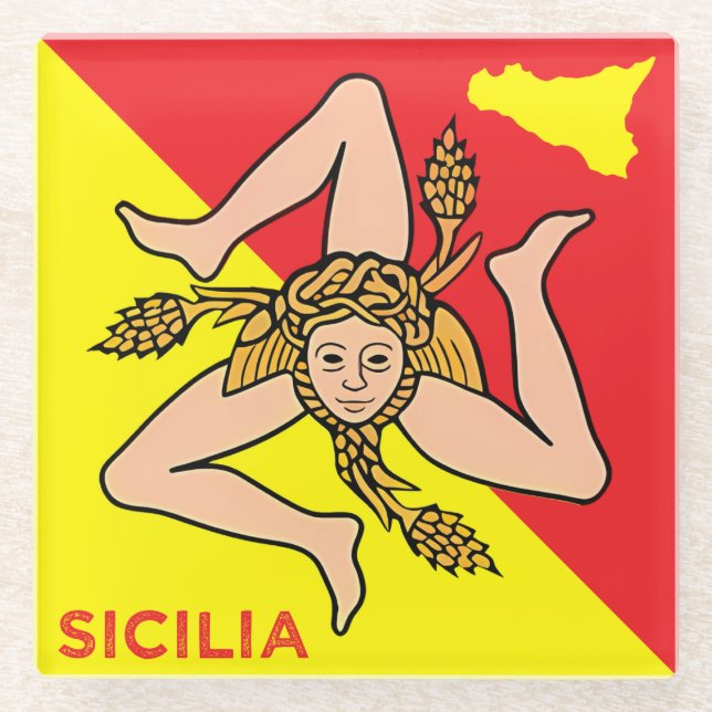 Dessous-de-verre En Verre Sicilia Trinacria Sicilian Flag design  (Devant)