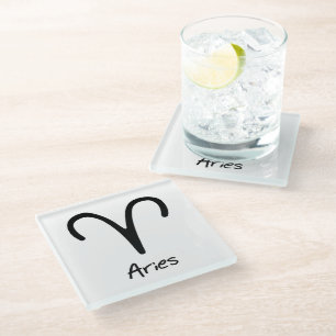 Dessous-de-verre En Verre Signe du zodiaque Bélier sur fond blanc