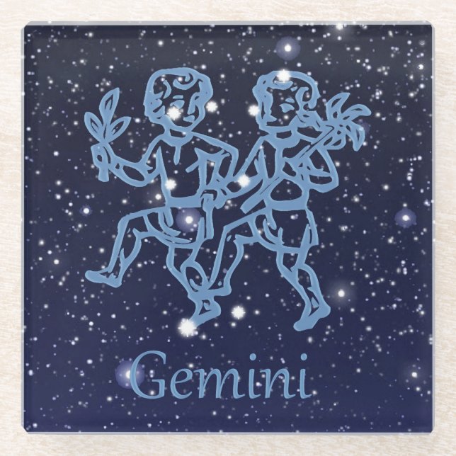 Dessous-de-verre En Verre Signe Gemini Constellation et Zodiaque avec étoile (Devant)