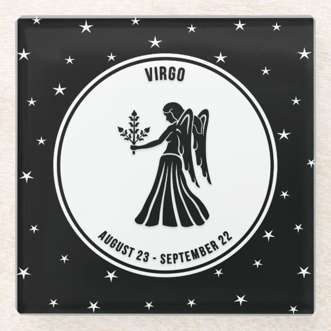 Dessous-de-verre En Verre Signe Zodiac Virgo, Dessous de verre en verre noir (Devant)