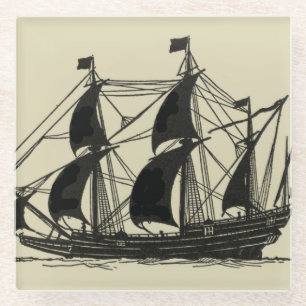 Dessous-de-verre En Verre Silhouette de bateau avec les voiles se