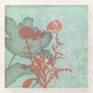 Dessous-de-verre En Verre Silhouette des fleurs rouges sur l'arrière - plan