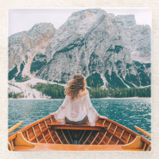 Dessous-de-verre En Verre Silhouette Femme Lac Alpin Nature