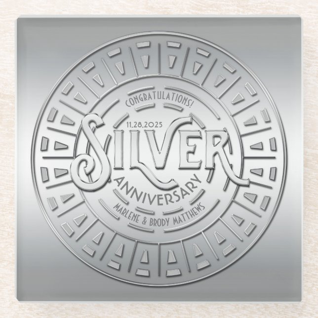 Dessous-de-verre En Verre Silver Wedding Anniversary Art Deco Great Gatsby (Devant)
