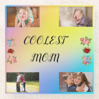 Dessous-de-verre En Verre Simple Coolest Mom 4 photos bleu rose jaune