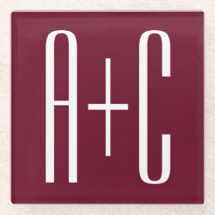 Dessous-de-verre En Verre Simple Couples White & Burgundy