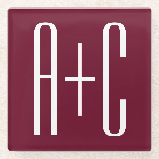 Dessous-de-verre En Verre Simple Couples | White & Burgundy (Devant)