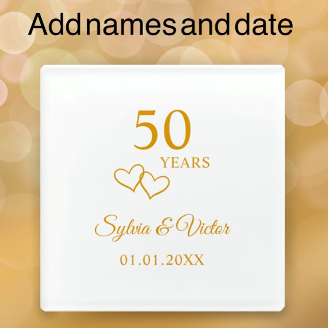 Dessous-de-verre En Verre Simple élégante coutume Golden 50th Anniversary (Personalize this template for a custom glass coaster 50th anniversary keepsake gift.
)
