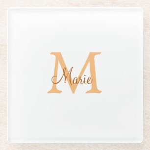 Dessous-de-verre En Verre simple minimal ajouter nom monogramme orange marro