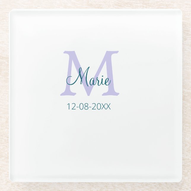 Dessous-de-verre En Verre simple minimum ajouter nom monogramme violet vert  (Devant)
