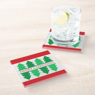 Dessous-de-verre En Verre Simple Rouge Joyeux Noël Dessin d'Arbre Vert