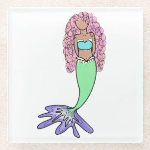 Dessous-de-verre En Verre sirène arc-en-ciel rose bleu violet vert noir bouc