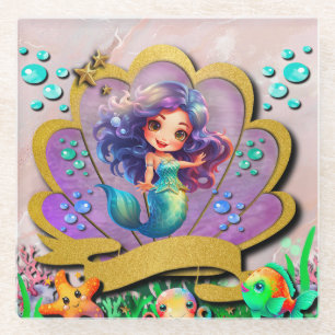 Dessous-de-verre En Verre Sirène, Coquillage, Amis d'animaux marins, Coral R