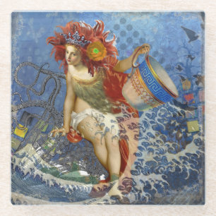 Dessous-de-verre En Verre Sirène du Verseau Art Gothique Bleu