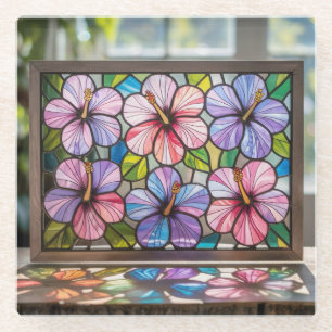 Dessous-de-verre En Verre Six Hibiscus Fleurs Dessous de verre en verre tend