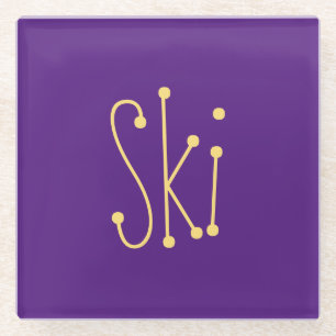 Dessous-de-verre En Verre SKI Festive Whimsical Text Royal Purple Arrière -