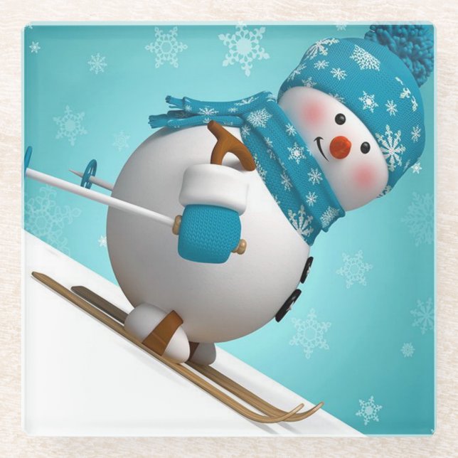 Dessous-de-verre En Verre Ski Snowman (Devant)