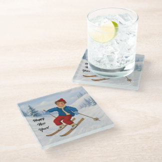 Dessous-de-verre En Verre Skieur joyeux personnalisé