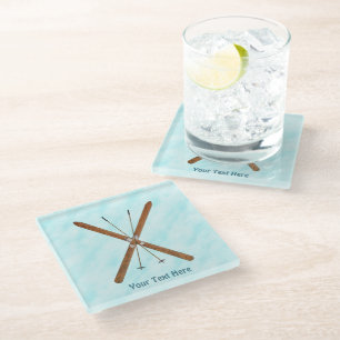 Dessous-de-verre En Verre Skis De Fond Sur Neige