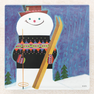 Dessous-de-verre En Verre Skis pour Snowman