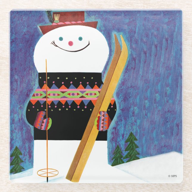 Dessous-de-verre En Verre Skis pour Snowman (Devant)