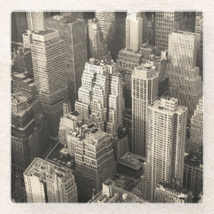 Dessous-de-verre En Verre Skyline de Manhattan, aérien noir et blanc.