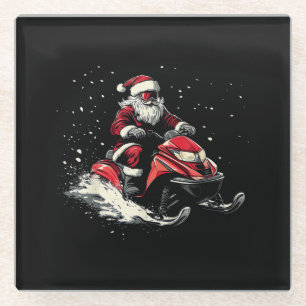 Dessous-de-verre En Verre Sled moteur de motoneige de Père Noël Funny Noël