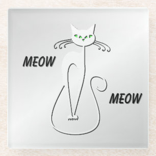 Dessous-de-verre En Verre Slinky Black Cat Meow Meow Green Eyes sur argent