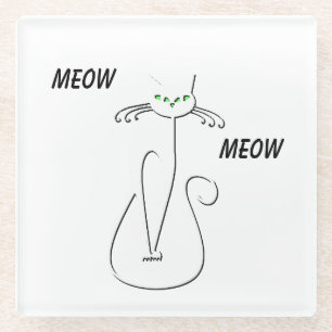 Dessous-de-verre En Verre Slinky Black Cat Meow Meow Texte Personnalisé Yeux